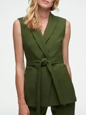 ARGENT Double Breasted Blazer Vest In Seasonless Wool - 6 - Olive Green $295